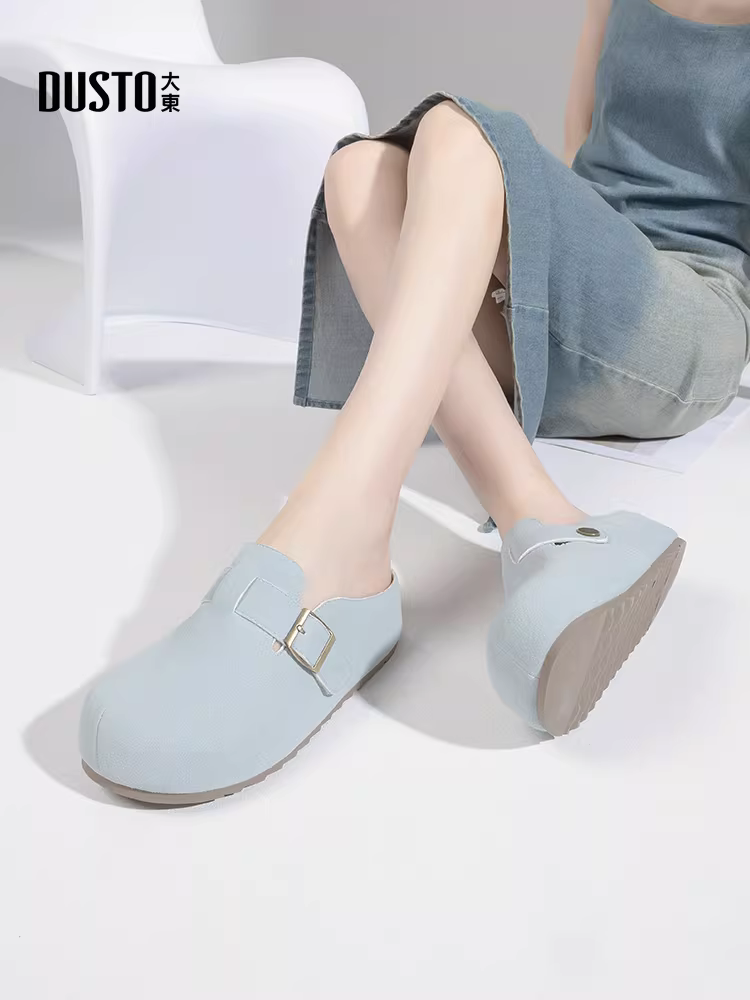 Giày dép nữ đế dày, mũi kín, mùa thu 2025, giày nữ mới, kiểu dáng Birkenstock, kiểu lười.