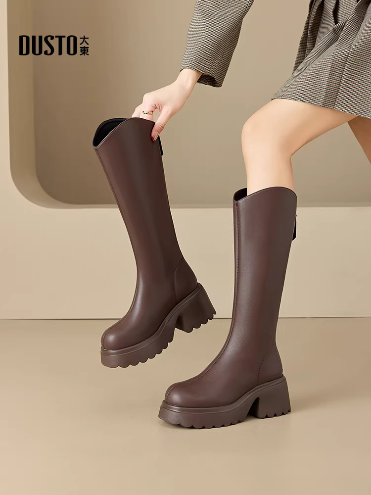 Giày bốt dài màu đen Dadong dành cho nữ, kiểu mới thu đông 2025, mẫu giày bán chạy nhất năm nay, kiểu dáng ôm sát, bốt cao cổ, bốt đi xe.