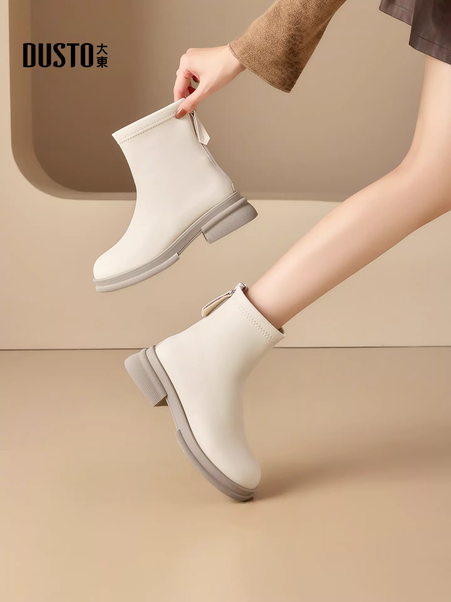 Giày bốt ngắn màu đen Dadong dành cho nữ 2025, mẫu mới thu đông, lót lông, kiểu Martin, ôm dáng, đa năng, kiểu Chelsea.