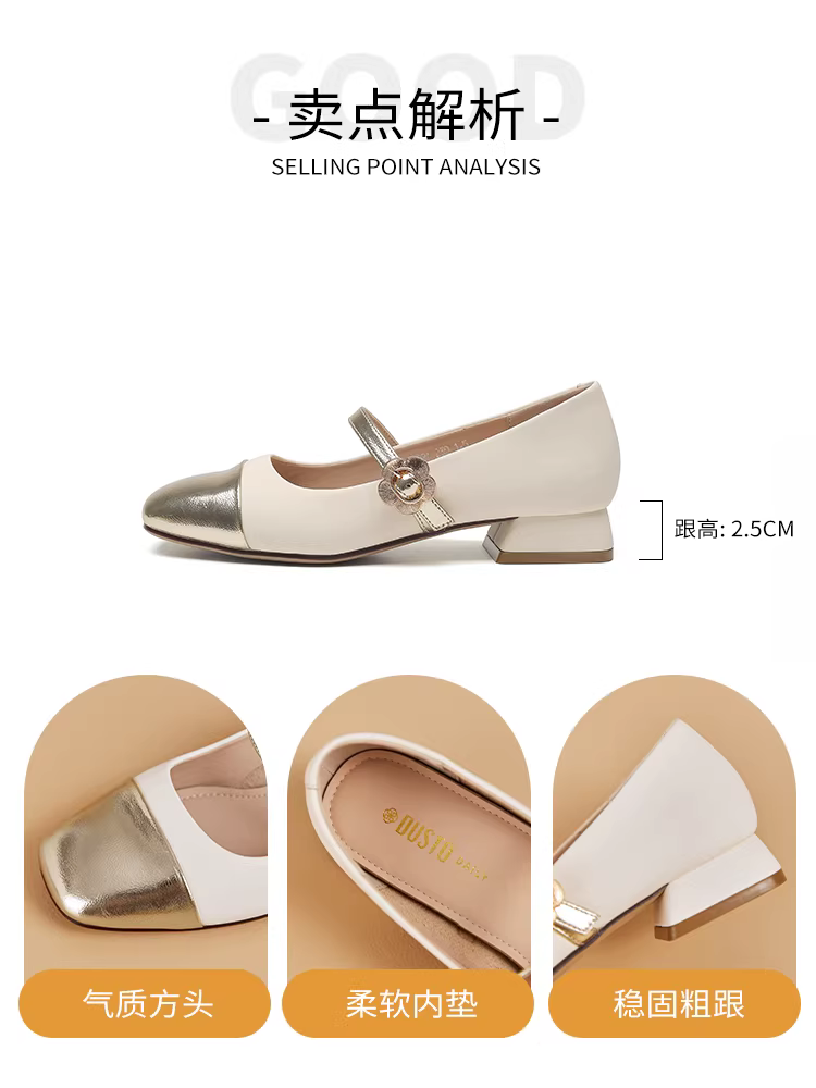 Giày nữ Dadong Mary Jane 2025 kiểu dáng mới mùa thu, phong cách thanh lịch, giày dự tiệc, kiểu Pháp cổ điển, gót thấp, mũi nhọn, dành cho nữ