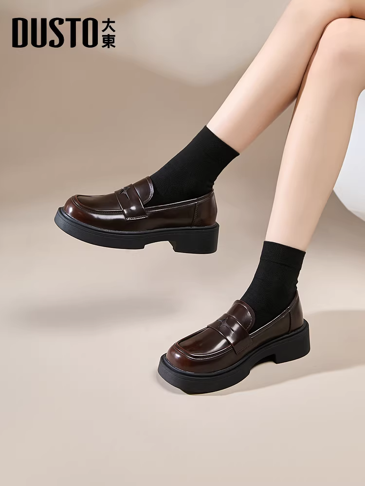 Giày lười đen Dadong dành cho nữ 2025, kiểu Anh, mùa thu đông mới, đa năng, đế dày, giày da nhỏ, đế mềm, giày đi làm