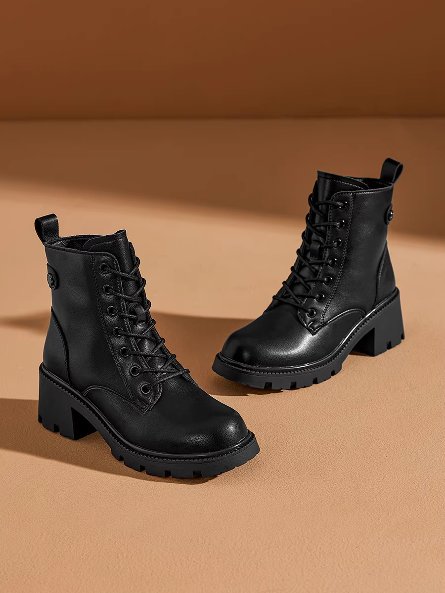 Giày bốt Martin đế dày Dadong dành cho nữ 2025 kiểu Anh mới, bốt ngắn mùa thu đông lót lông, gót dày, gót cao