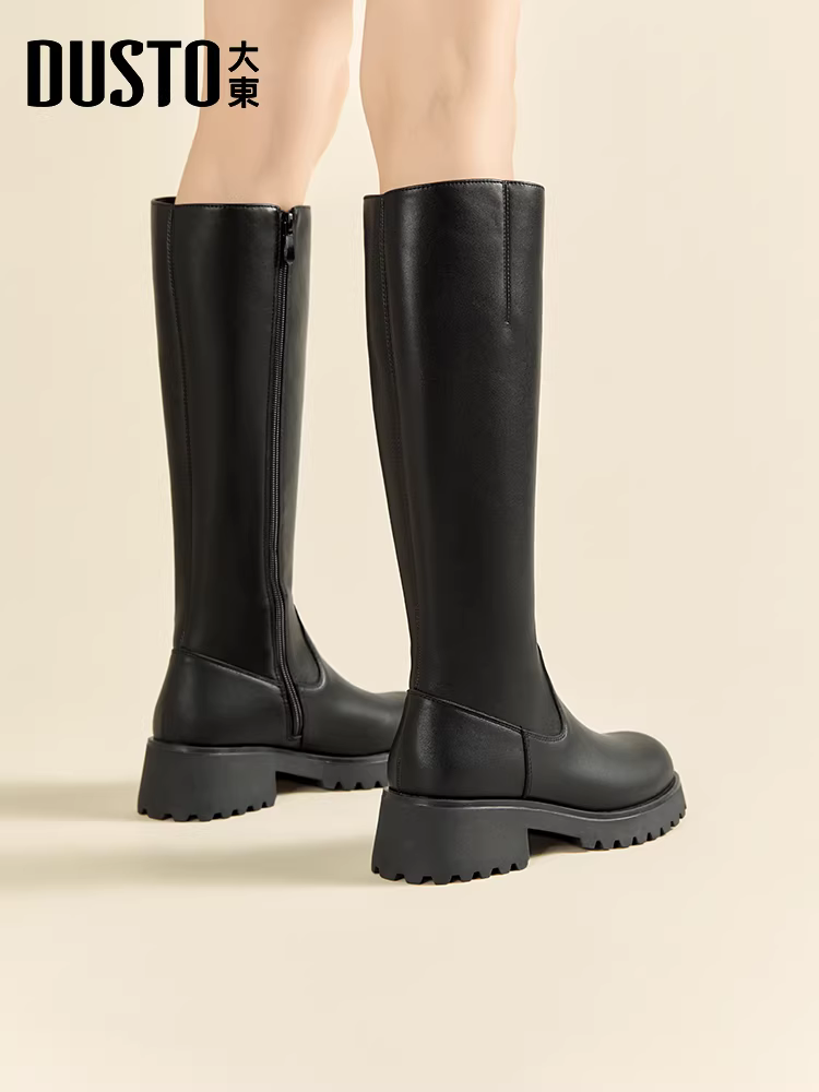 Giày bốt cao cổ đế dày gót thô Dadong dành cho nữ, mẫu mới thu đông 2025, màu đen, kiểu dáng cao cổ, thích hợp cho người thấp.