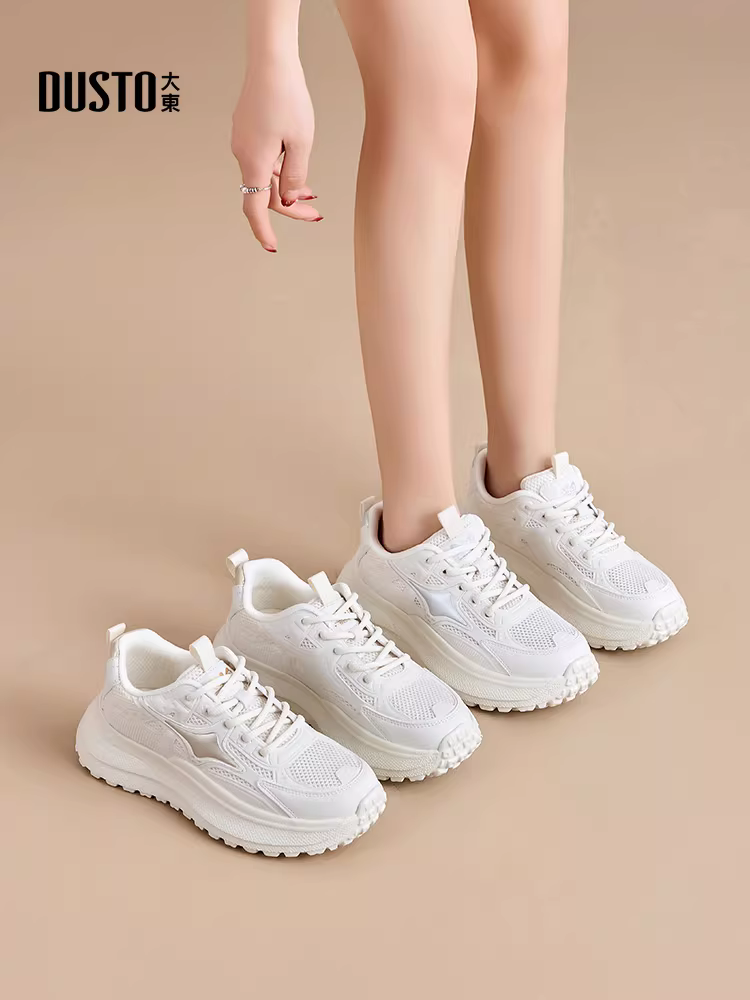 Giày thể thao đế dày Dadong dành cho nữ 2025, mẫu mới thu đông, giày lưới thoáng khí, đa năng, màu trắng.