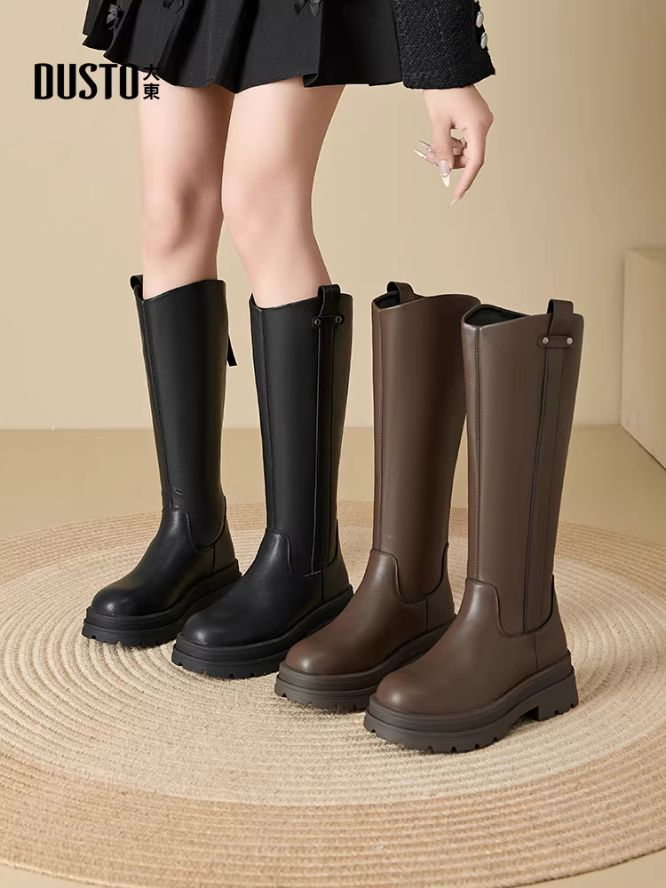 Giày bốt nữ cao cổ đế dày gót thô, bộ sưu tập thu đông 2025 mới, bốt hiệp sĩ đen, bốt cao cổ.