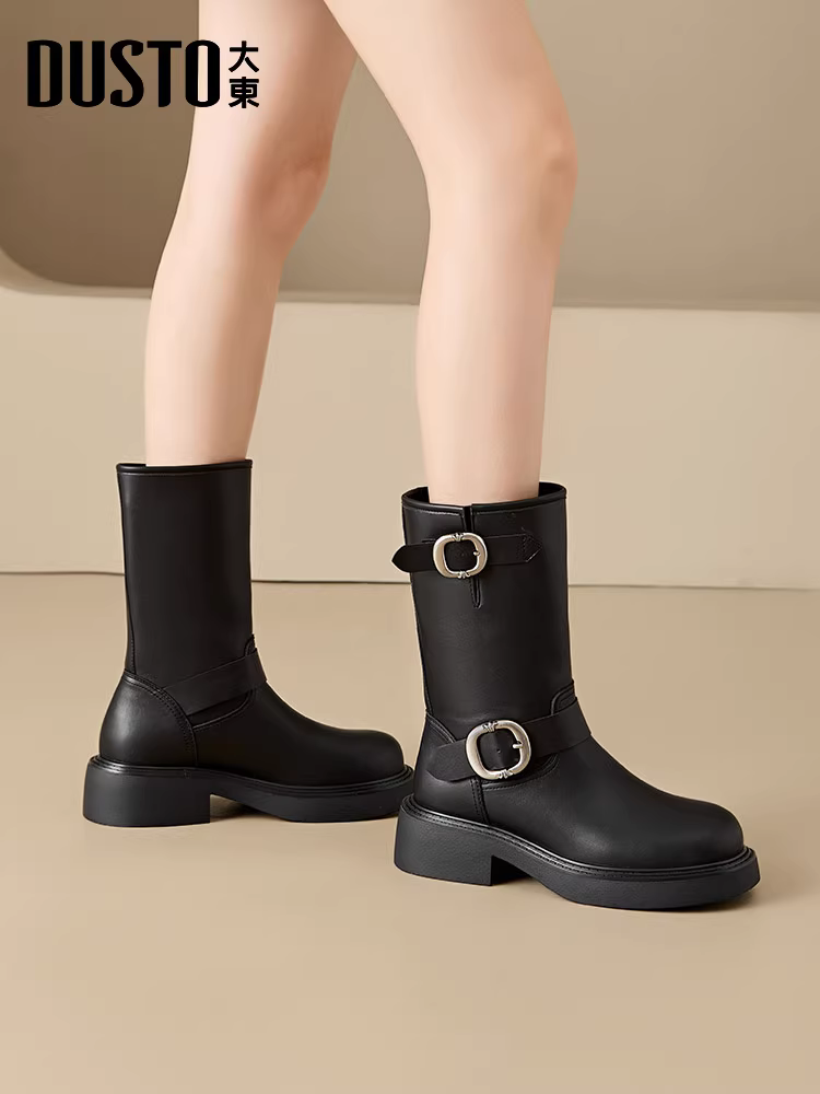 Giày bốt ngắn Dadong Chelsea dành cho nữ, mẫu mới thu đông 2025, giày bốt phổ biến, bốt cao đến giữa bắp chân dành cho nữ nhỏ nhắn, bốt Martin đế dày dành cho nữ.