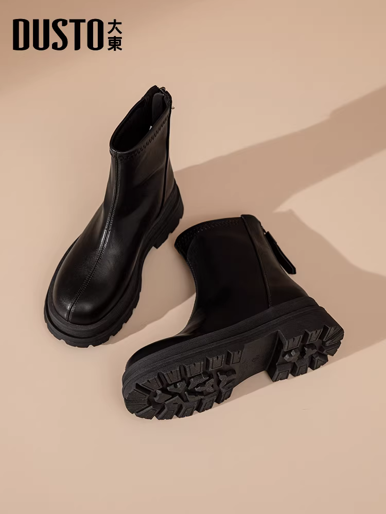 Giày Chelsea đen Dadong dành cho nữ 2025 mới mùa thu đông giày đế dày tăng chiều cao giày bốt ngắn giày bốt nữ dáng thon gọn giày bốt nữ