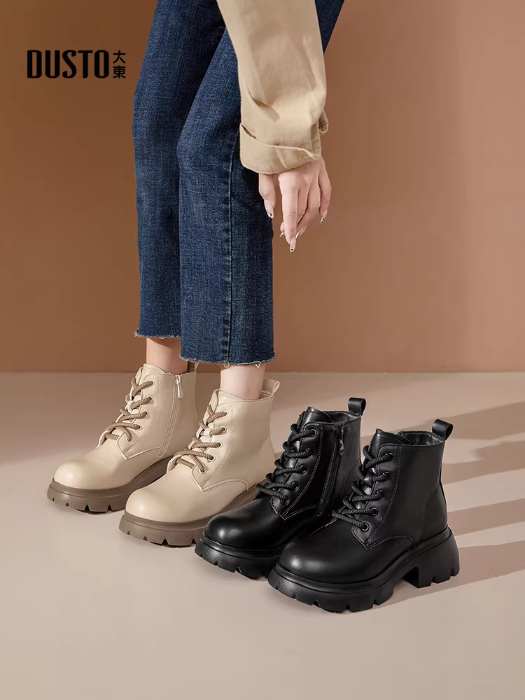 Giày bốt Martin đen Dadong dành cho nữ 2025, kiểu Anh, mùa thu đông mới, dành cho nữ nhỏ nhắn, đế dày, tăng chiều cao.
