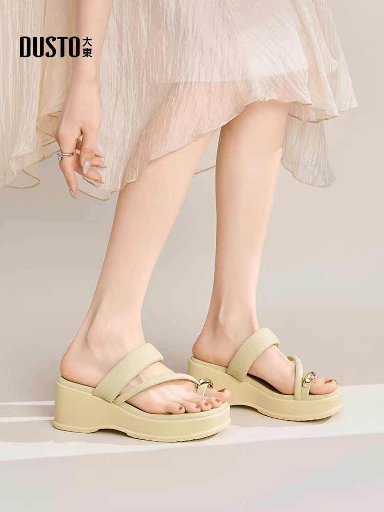 Dép cao gót Dadong dành cho nữ 2025 kiểu Pháp mùa hè mới, sandal quai ngang đế dày tăng chiều cao