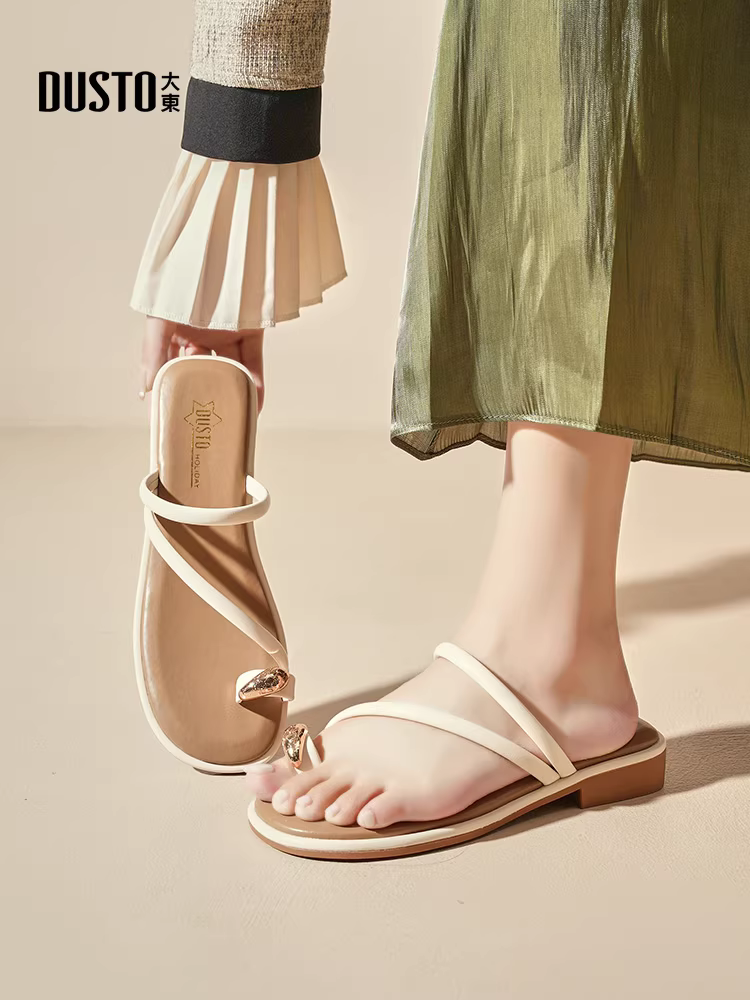 Dép quai ngang mùa hè dành cho nữ Dadong, kiểu Pháp mới 2025, dép quai ngang đế thấp dành cho nữ.