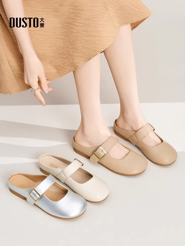 Dép quai ngang kín mũi Dadong siêu hot dành cho nữ, mẫu mới hè 2025, kiểu Birkenstock, đế thấp, dễ mang.
