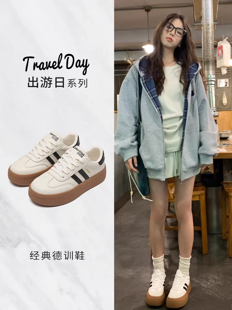 Giày thể thao nữ đế dày 2025 mẫu mới hot thu đông phong cách retro Đức, đa năng, giày trắng thường ngày