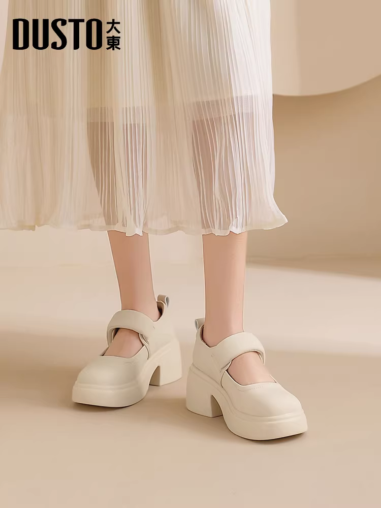 Giày Mary Jane đế dày Dadong dành cho nữ 2025, giày cưới mùa thu mới, giày cô dâu, giày phù dâu, giày đơn màu trắng.