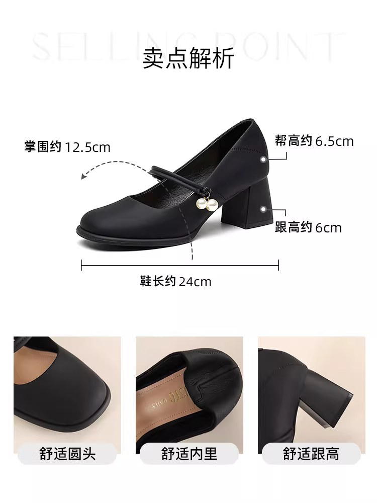 Giày Mary Jane đế thô màu đen Dadong dành cho nữ, mẫu mới thu đông 2025, giày cao gót kiểu Pháp phối chân váy, giày đơn giản thanh lịch.