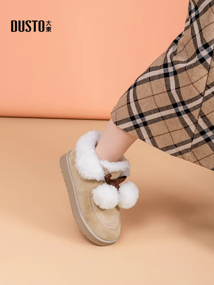 Giày bốt lông thú dễ thương Dadong dành cho nữ 2025, giày mùa đông mới, lót lông dày giữ ấm, đế dày