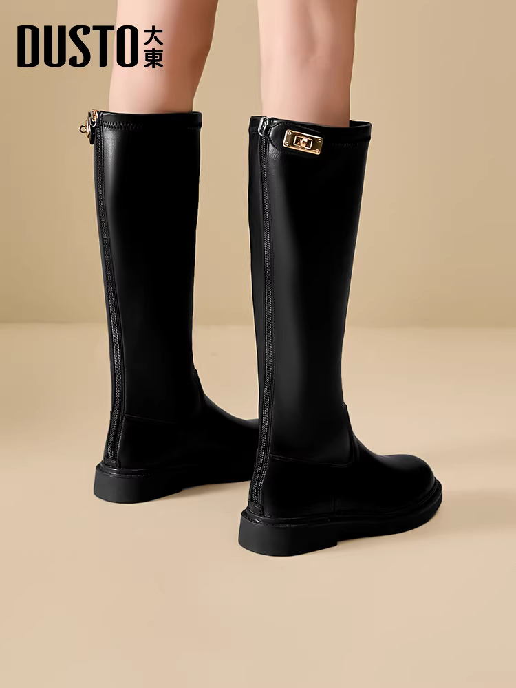 Giày cao cổ Dadong dành cho nữ, mẫu mới thu đông 2025, màu đen, kiểu dáng thon gọn, dành cho người nhỏ nhắn, đế dày.