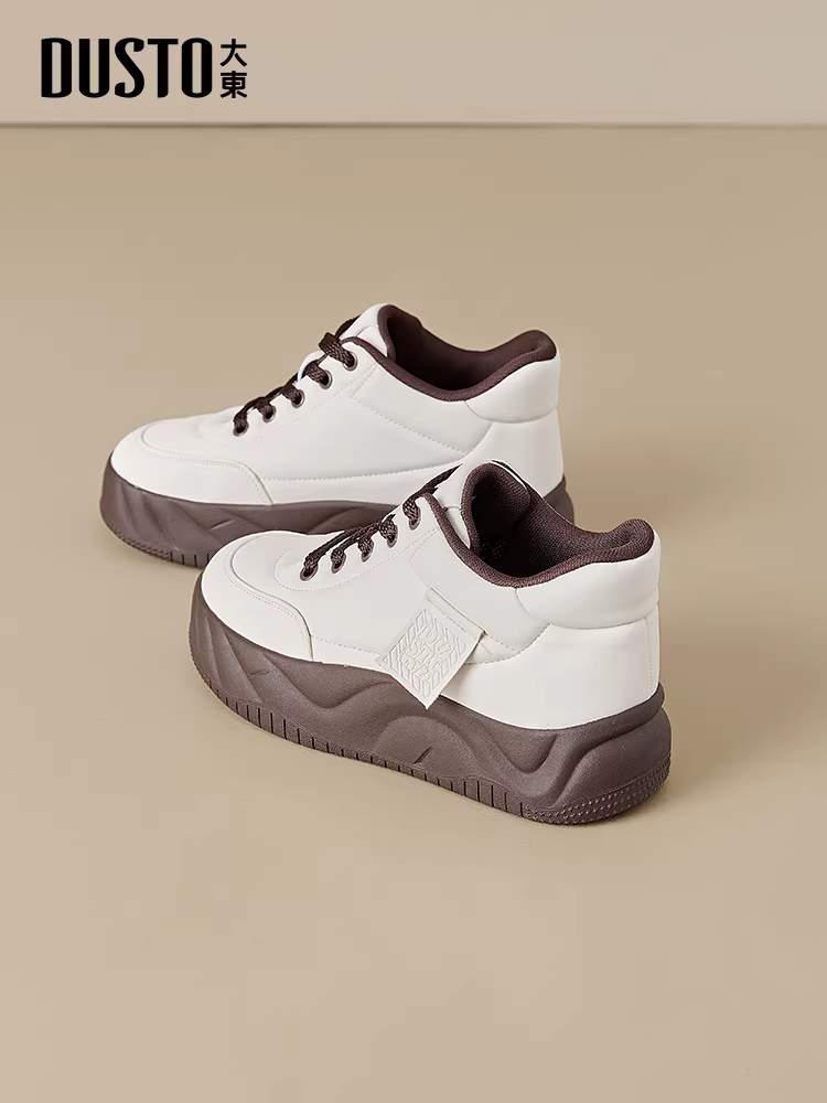 Giày thể thao nữ đế dày, giày cao cổ mới mùa thu đông 2025, giày lười tăng chiều cao lót lông cừu, giày thường, giày trắng.