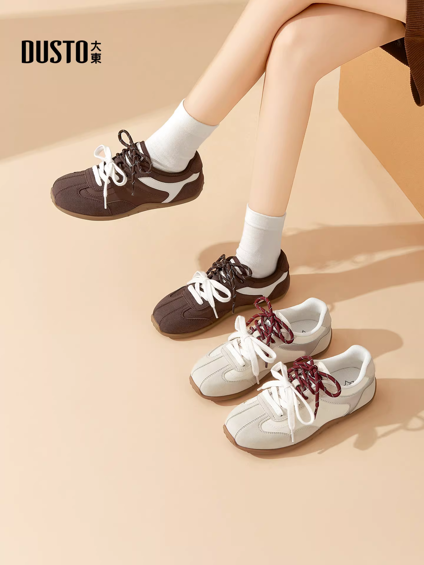 Giày nữ Dadong Juhao Daxun 2025 kiểu dáng mới mùa thu, phong cách ballet, phối màu, thời trang, giày thường, đế mỏng