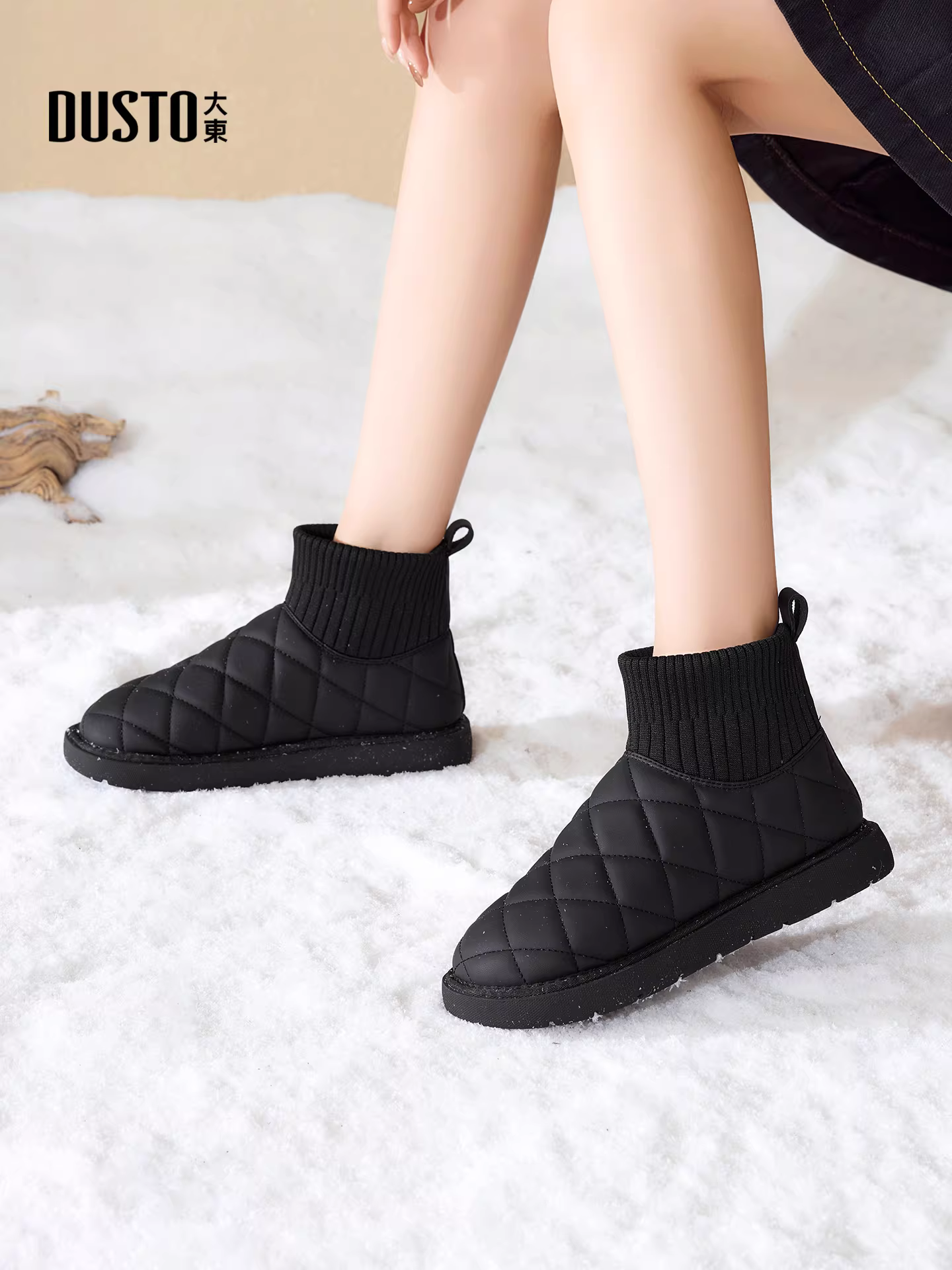 Giày bốt tuyết thời trang Dadongju dành cho nữ 2025, giày mùa đông mới cho nữ với lớp lót lông mềm, giày bông ấm áp, giày lười, bốt ngắn.