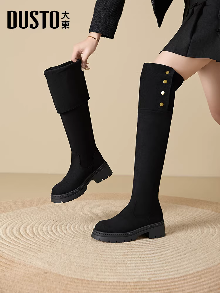 Giày bốt dài hai chiều Dadong dành cho nữ, mẫu mới thu đông 2025, dành cho nữ nhỏ nhắn, đế dày, kiểu cao quá gối, ôm sát, chất liệu thun.