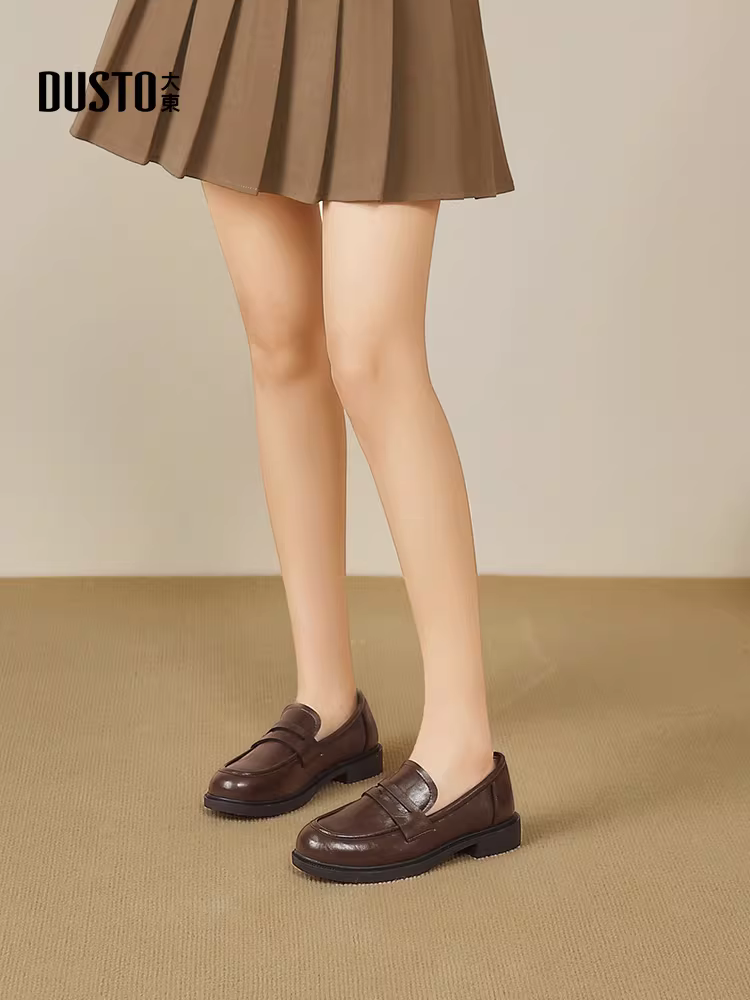 Giày lười nữ Dadong kiểu Anh đen, mùa thu đông 2025, đế dày, đa năng, kiểu retro, giày da nhỏ, giày đi làm