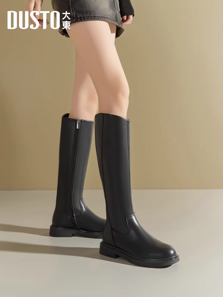 Giày cao cổ Dadong dành cho nữ, mẫu mới thu đông 2025, đế dày, boots dài dành cho người thấp, màu đen, kiểu dáng thon gọn.