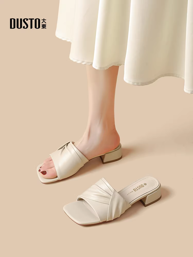 Dép nữ Dadong đen thời trang mùa hè 2025 kiểu mới, sandal nữ đế xuồng, sandal gót cao