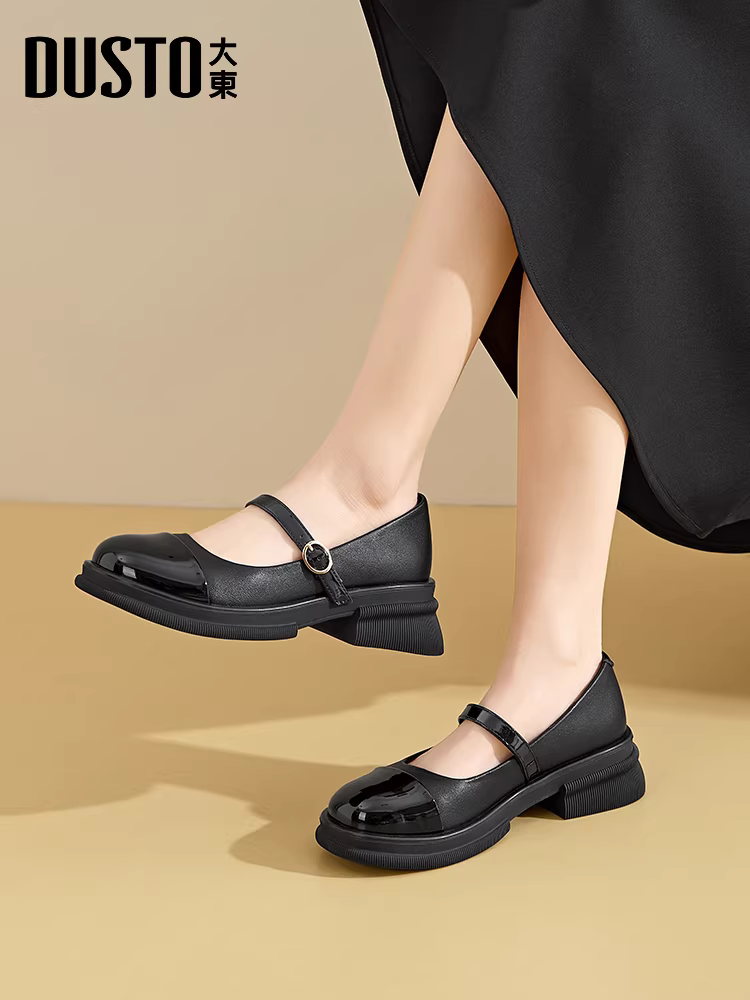 Giày nữ Mary Jane đen trắng Dadong 2025 kiểu thu mới phong cách Pháp, giày đơn giản đa năng đế dày bằng da