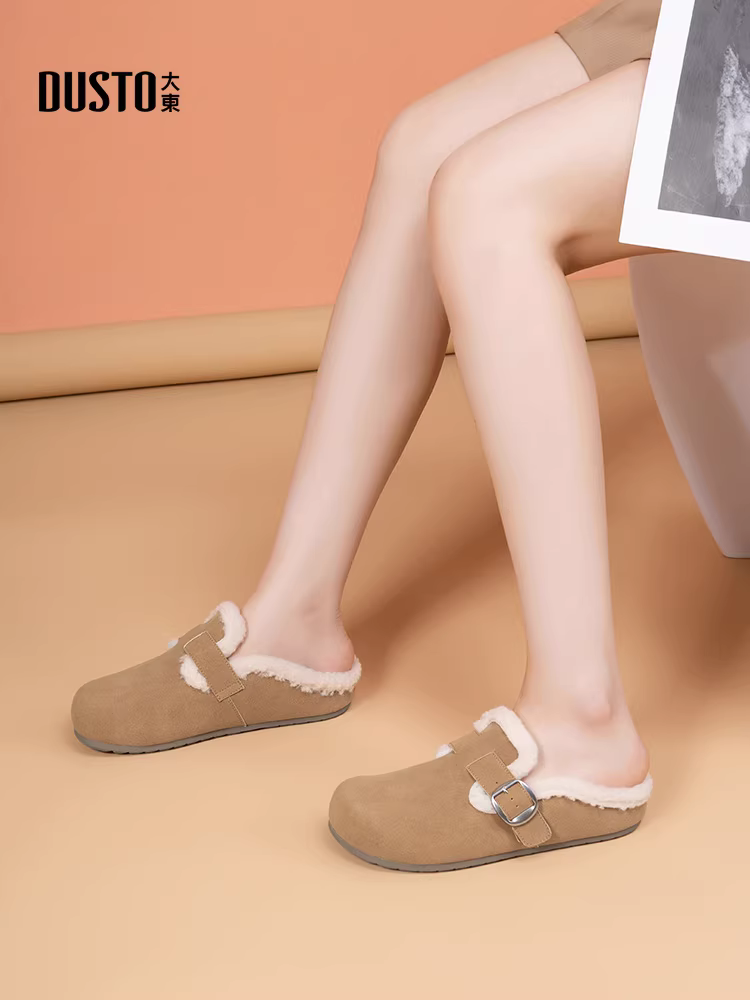 Giày Birkenstock lông thú Dadong dành cho nữ, mẫu mới mùa thu đông 2025, giày lười dễ đi, dép lông Birkenstock lót lông mùa đông.