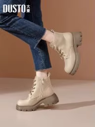 Váy Dadong phối với bốt Martin nữ, kiểu mới 2025, bốt ngắn phong cách Anh quốc đang thịnh hành, bốt đế dày màu đen dành cho nữ, mùa thu đông.