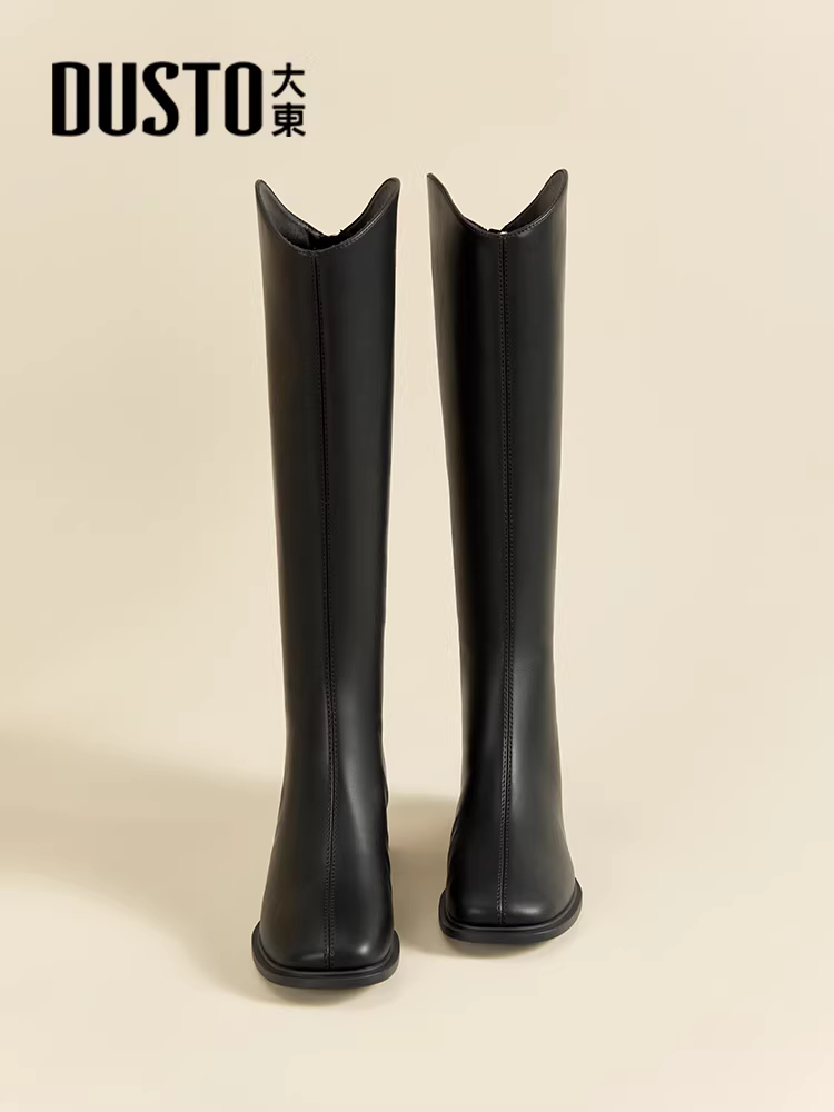 Giày bốt cổ cao dáng chữ V Dadong dành cho nữ, mẫu mới thu đông 2025, gót dày, gót cao, bốt cao cổ, bốt cưỡi ngựa cao cổ dành cho người nhỏ nhắn