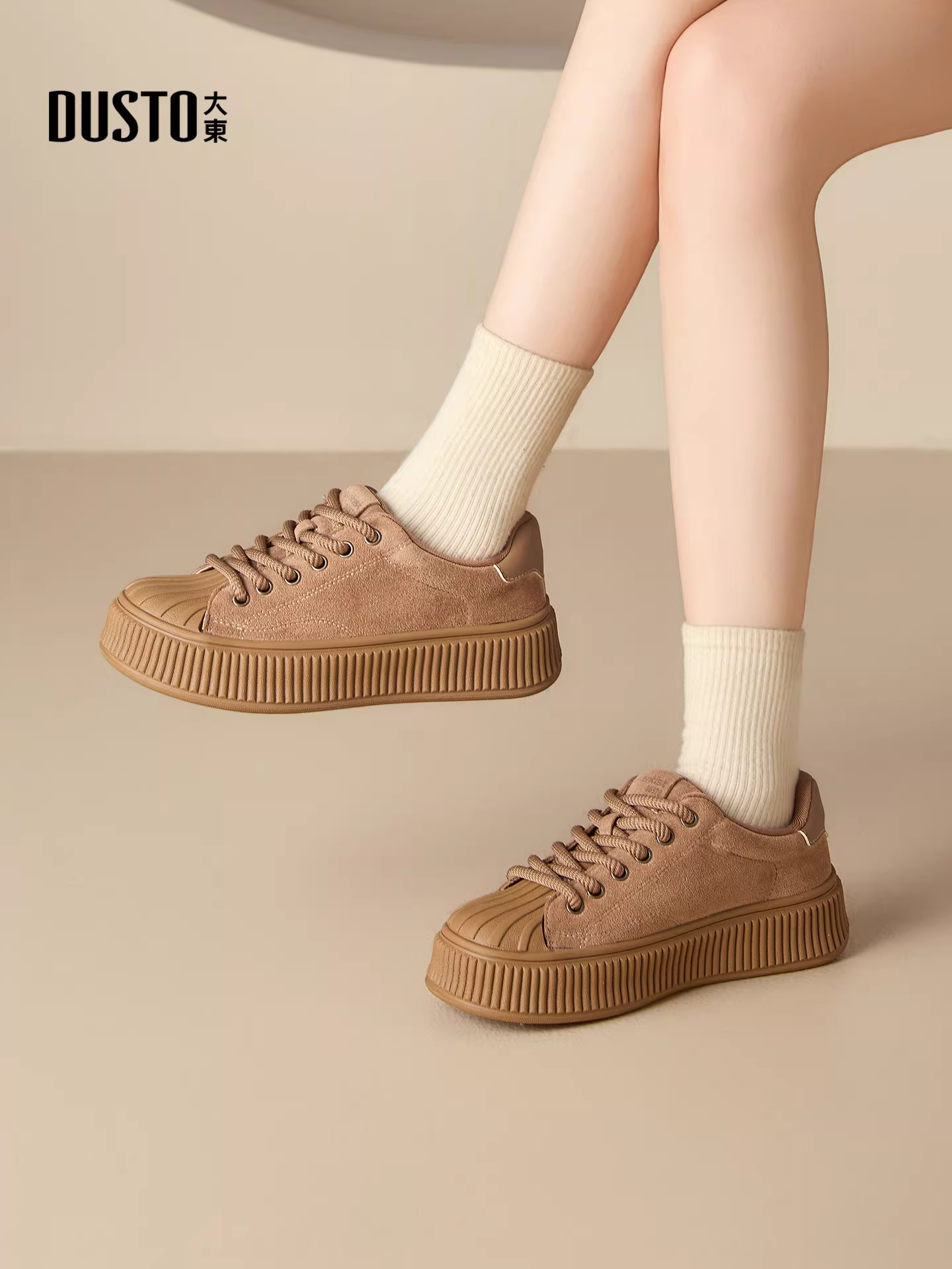 Giày thể thao Dadong retro nữ 2025 mới thu đông đế dày, giày thể thao thường ngày mũi vỏ sò, giày Melard nữ