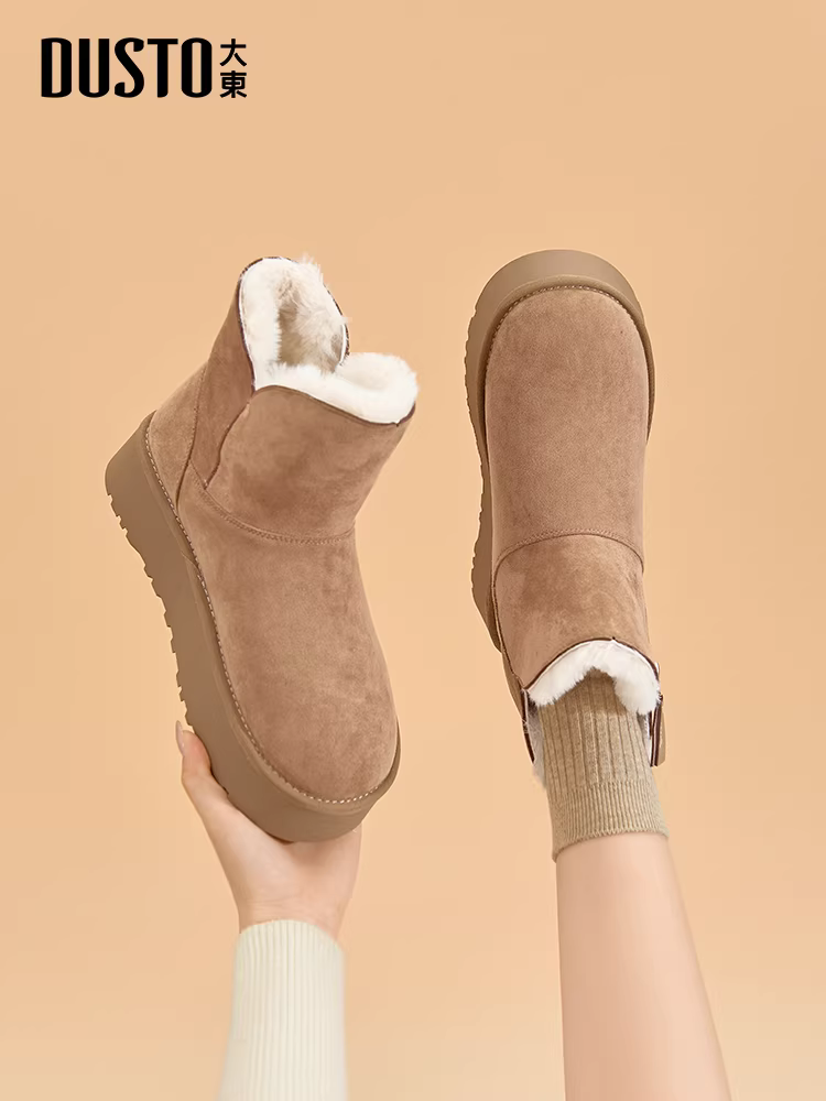 Giày bốt đi tuyết lót lông Dadong dành cho nữ, mùa đông 2025, kiểu mới đế dày lót lông cừu, bốt ngắn, bốt cotton, giày cotton giữ ấm.