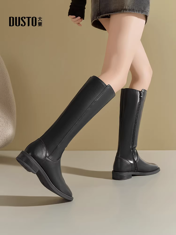 Giày bốt cao cổ nữ Dadong mẫu mới thu đông 2025, đế dày, kiểu dáng thon gọn, bốt cao cổ đi xe dành cho người nhỏ nhắn.