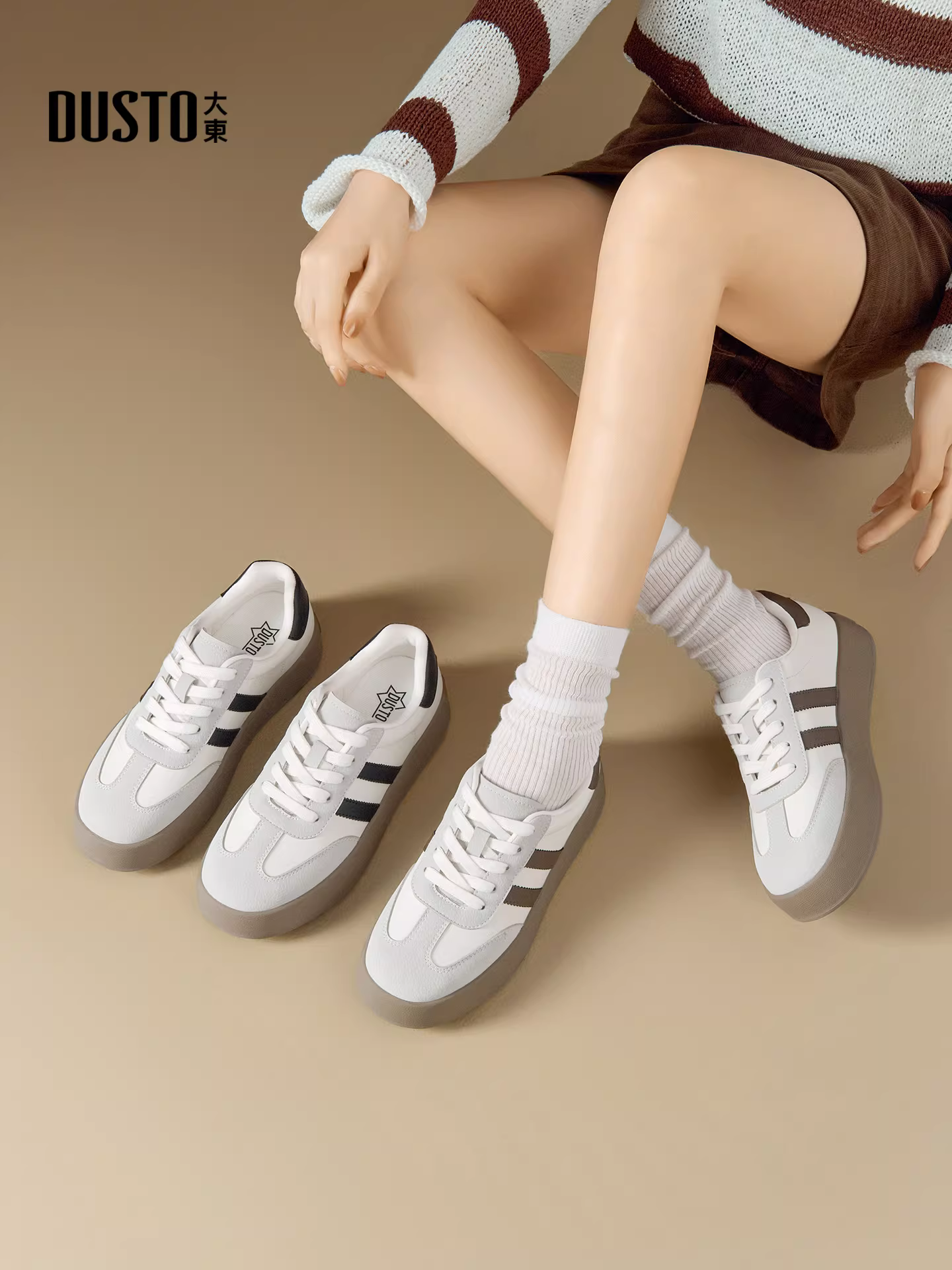 Giày thể thao Dadong retro dành cho nữ, mẫu mới mùa đông 2025, kiểu dáng thời trang đa năng, đế dày, giày thể thao thường ngày, giày trắng