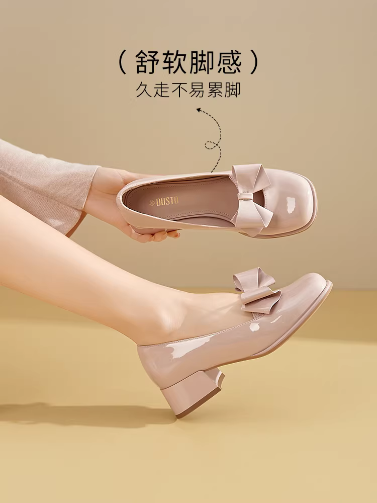 Giày Mary Jane cao gót Dadong dành cho nữ 2025 xuân thu mới màu đen nơ nhỏ giày da kiểu Pháp gót thô giày đơn