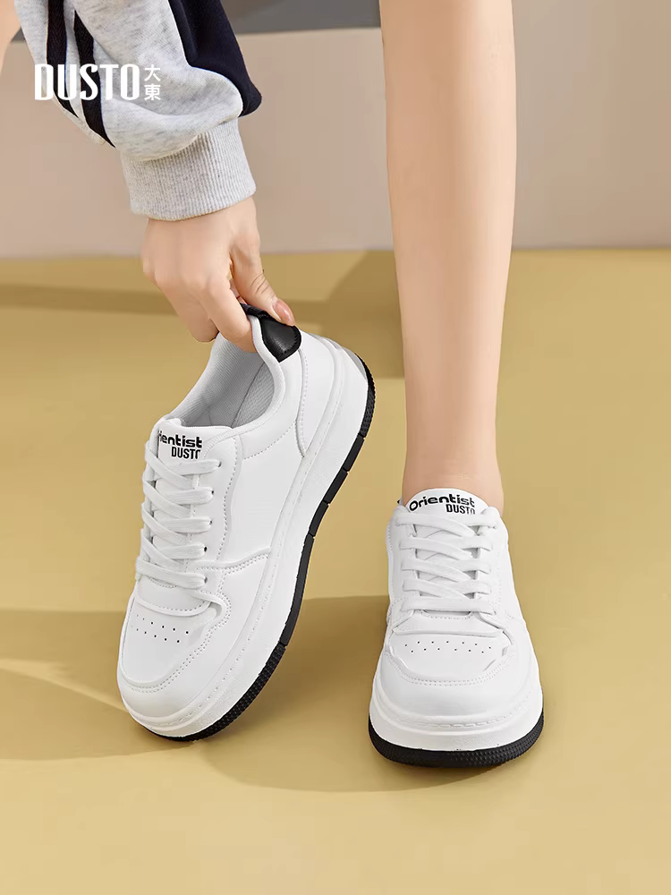 Giày thể thao Dadong nữ mùa thu đông 2025, giày nữ đế dày, dây buộc, đa năng, màu trắng, thời trang, giày thể thao.