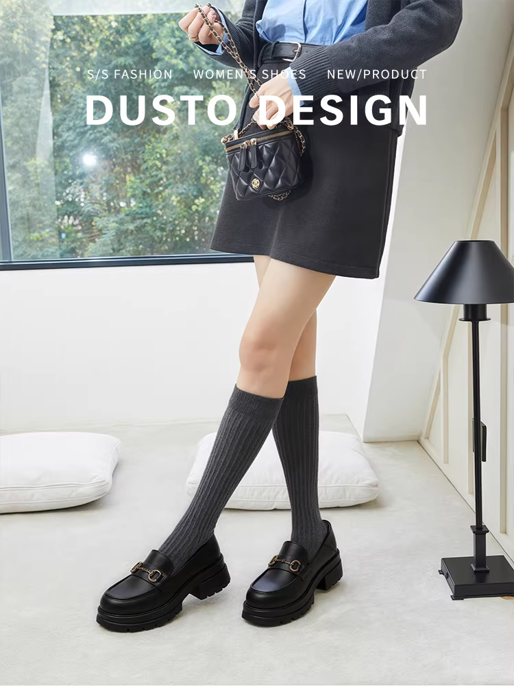 Giày lười đế dày Dadong dành cho nữ, giày nữ kiểu dáng mới mùa thu đông 2025, giày da nhỏ màu trắng đa năng phong cách Anh Quốc.