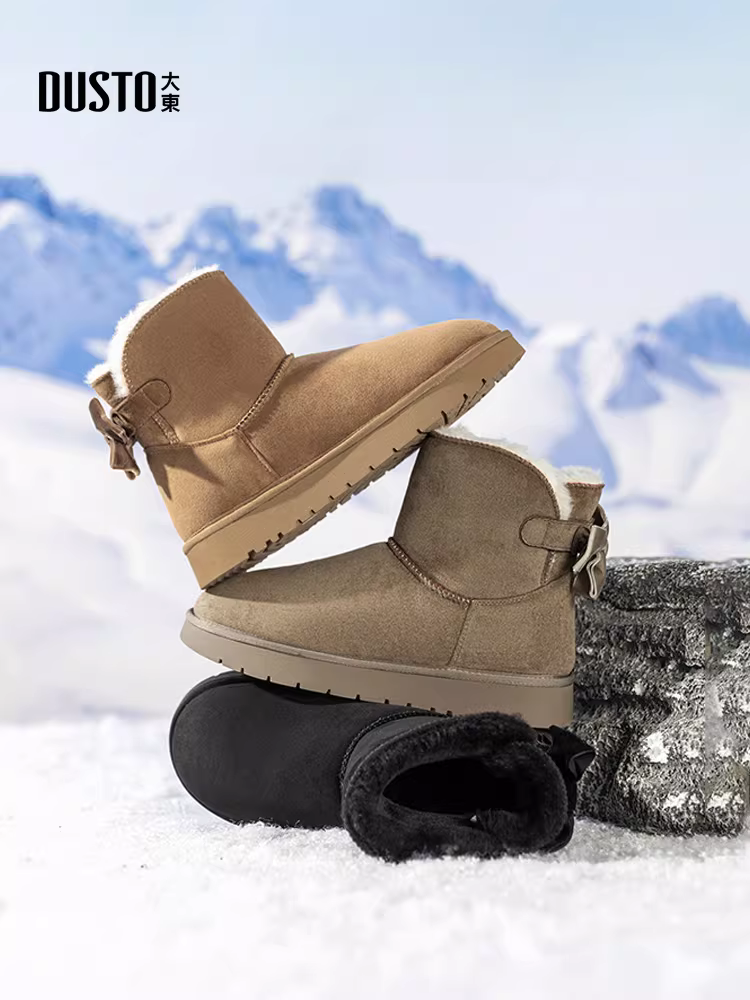 Giày bốt nữ đế dày mùa đông 2025 kiểu mới, lót lông mềm mại, dày dặn giữ ấm, giày bông Đông Bắc có nơ, kiểu bốt mùa đông.