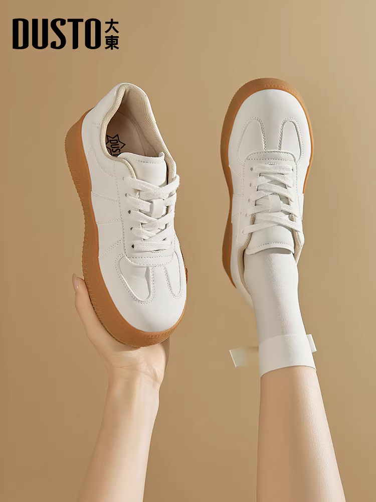 Giày thể thao đế dày Dadong dành cho nữ, mẫu mới thu đông 2025, giày sneaker thời trang, đế mềm, mũi tròn, màu trắng