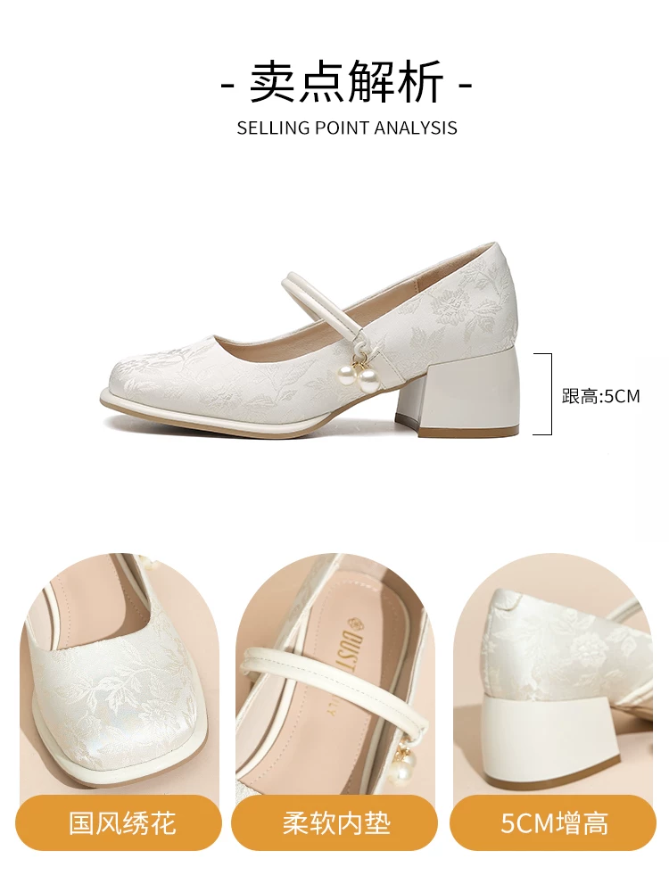 Giày nữ kiểu Pháp tinh tế Dadong, mẫu mới thu đông 2025, giày nữ phong cách Trung Hoa với gót dày, phù hợp phối với áo dài, giày cao gót Mary Jane.