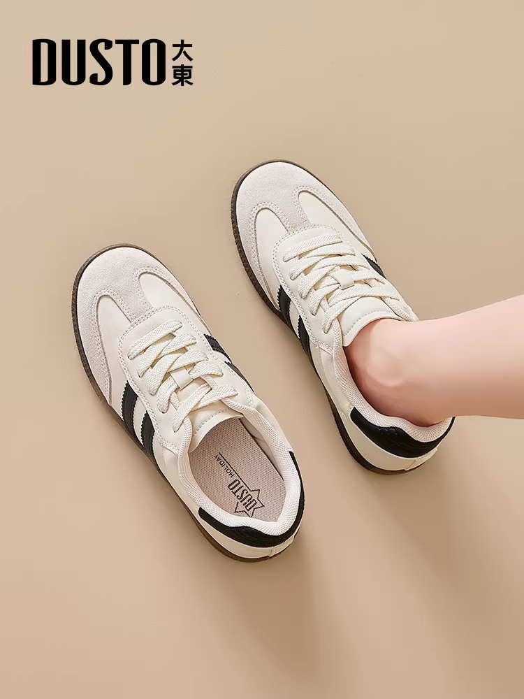 Giày thể thao cổ điển kiểu Đức Dadong dành cho nữ, giày thể thao đế bằng thường ngày mùa thu đông 2025 mới, giày phối với quần ống rộng, giày thể thao màu trắng.