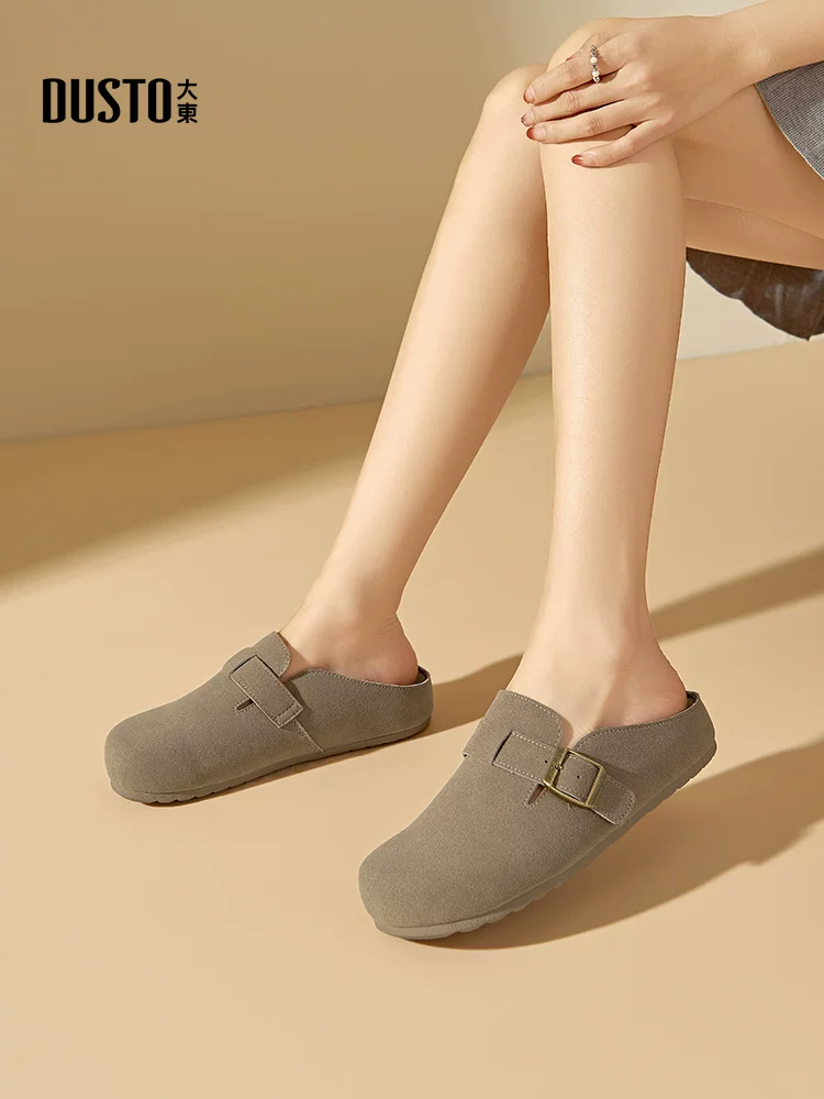 Giày Birkenstock đế dày đi câu cá Dadong dành cho nữ 2025, mẫu mới thu đông, kiểu nửa xỏ ngón, tăng chiều cao ẩn, mũi kín, thích hợp đi ngoài trời