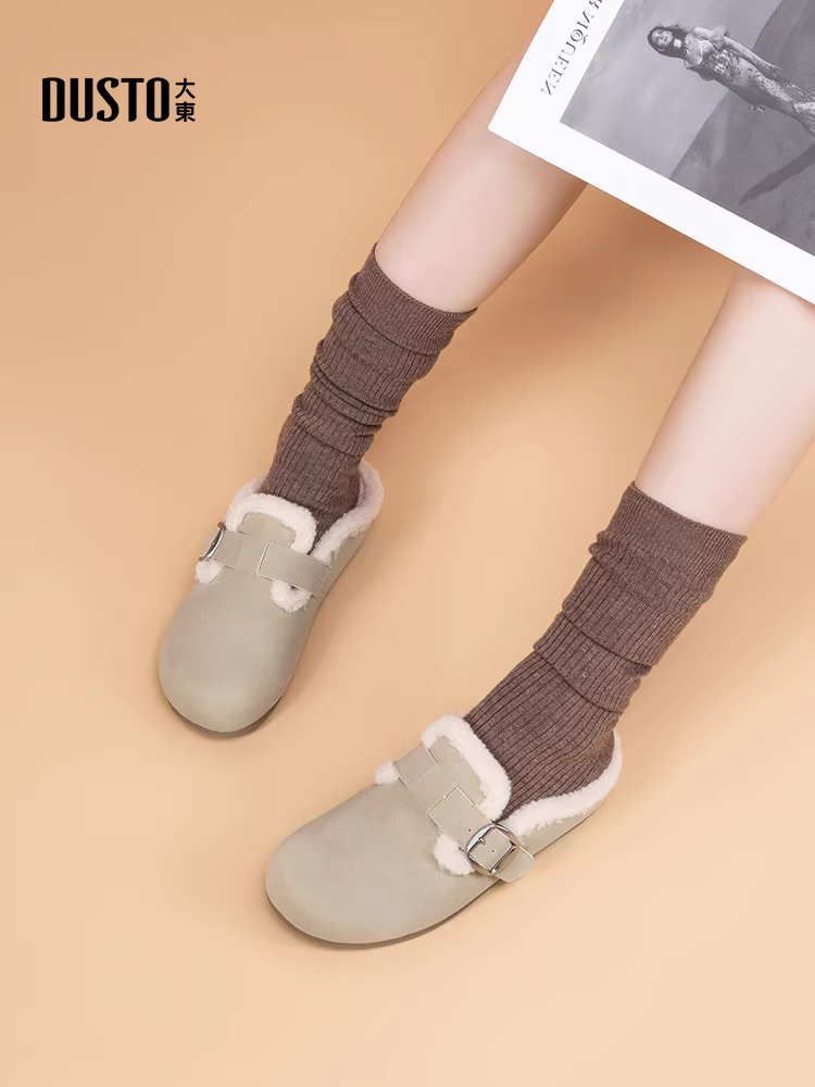 Giày Birkenstock lông thú Dadong dành cho nữ, mẫu mới mùa thu đông 2025, giày lười dễ đi, dép lông Birkenstock lót lông mùa đông.