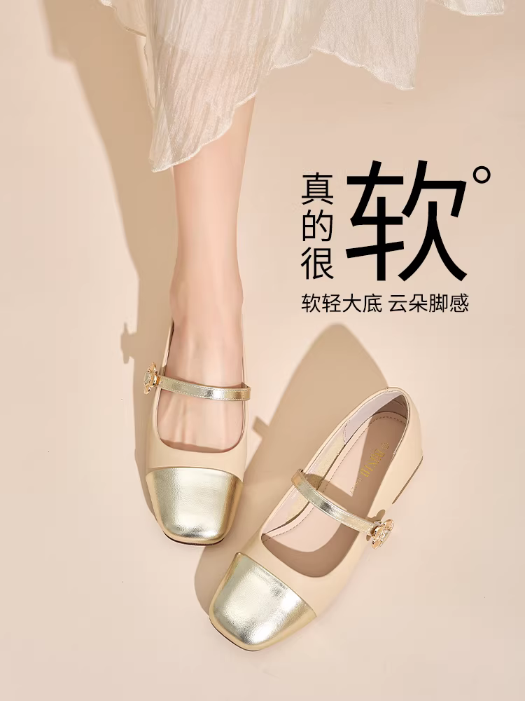 Giày Mary Jane đế thô Dadong dành cho nữ, mẫu mới thu 2025, giày nữ đế thấp phối chân váy, giày mũi vuông thanh lịch, kiểu dáng đơn giản.