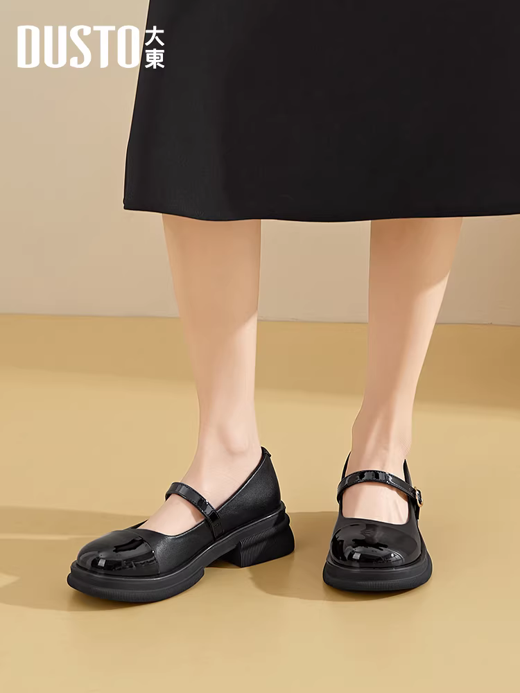 Giày nữ Mary Jane đen trắng Dadong 2025 kiểu thu mới phong cách Pháp, giày đơn giản đa năng đế dày bằng da