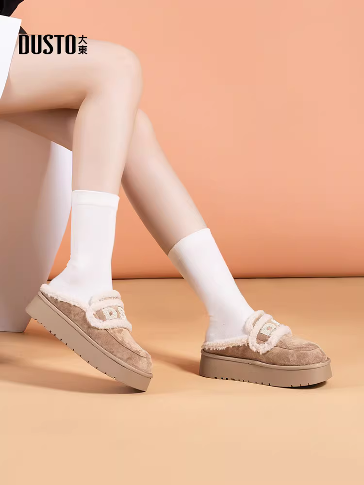 Đôi dép lông Dadong dành cho nữ, mẫu mới thu đông 2025, chất liệu nhung dày dặn, kiểu Birkenstock, dép bông đế dày, ủng nửa ống giữ ấm mùa đông