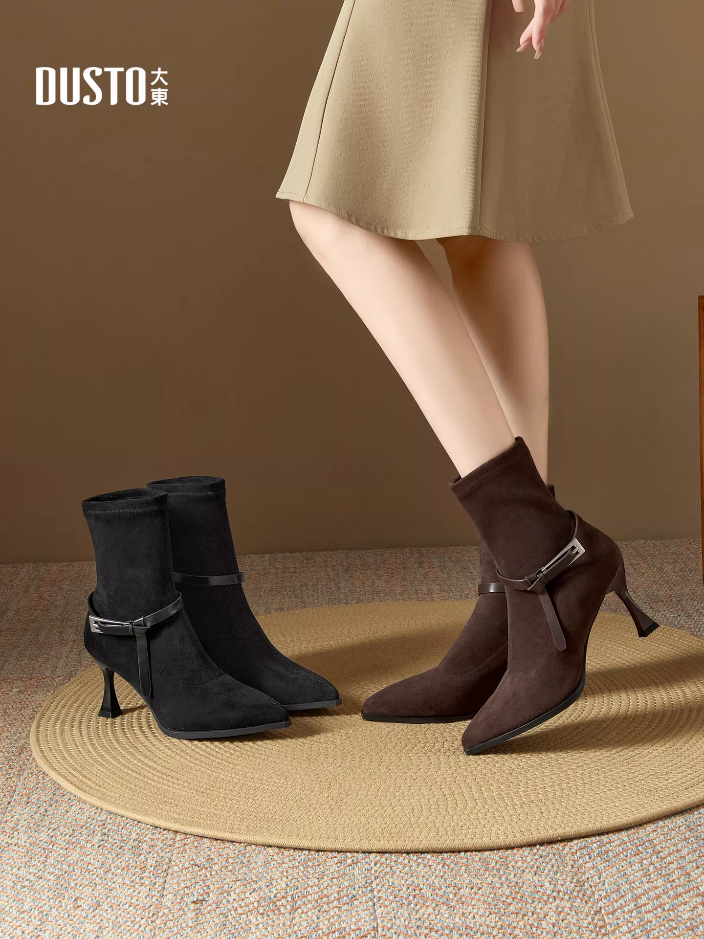 Giày bốt cao gót mũi nhọn thời trang Dadong dành cho nữ, mẫu mới thu đông 2025, kiểu dáng ôm sát, kiểu Chelsea.