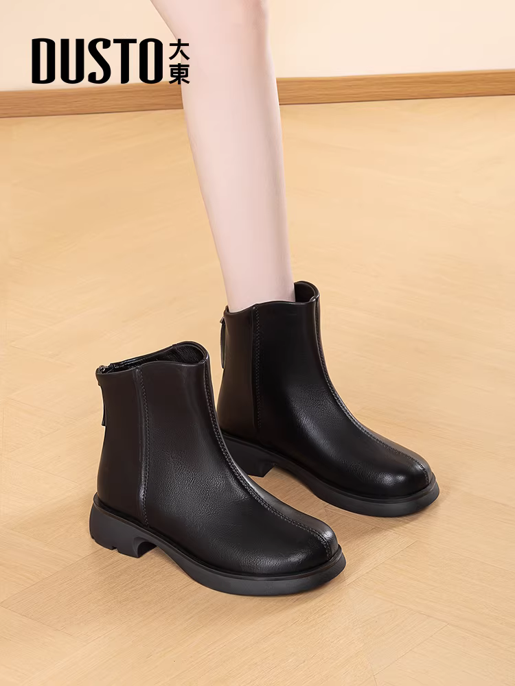 Giày bốt ngắn lót lông cừu Dadong dành cho nữ 2025 mới mùa thu đông Giày bốt Melard Giày Chelsea cổ điển Giày bốt dáng ôm thời trang
