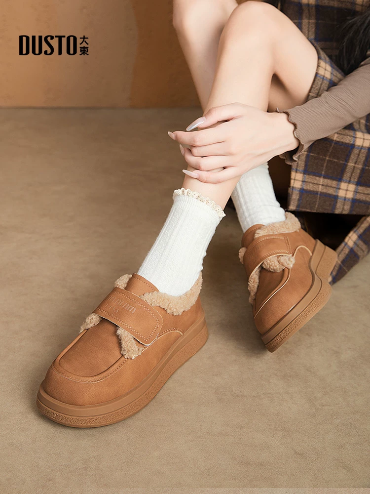 Giày bốt tuyết Dadong Birkenstock dành cho nữ 2025, giày mùa đông mới, đế dày, lót lông cừu, dày dặn, ấm áp, giày bông, giày lông thú